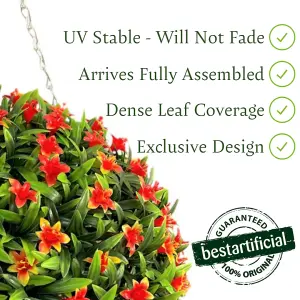 Best Artificial 38cm Orange Lily Hanging Basket Flower Topiary Ball - Suitable for Outdoor Use - Weather & Fade Resistant