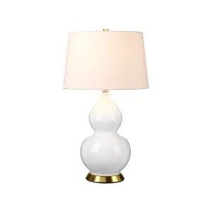 Luminosa Isla Table Lamp with Round Tapered Shade, Aged Brass, White, Pink