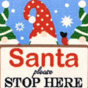 JVL Festive Christmas Machine Washable Indoor Doormat, 40x57cm, Santa Stop Here, Blue