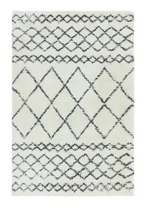 Shaggy Rug, Cream Grey Rug, Stain-Resistant Geometric Rug, Dining Room Luxurious Rug, Easy to Clean Rug-160cm X 230cm