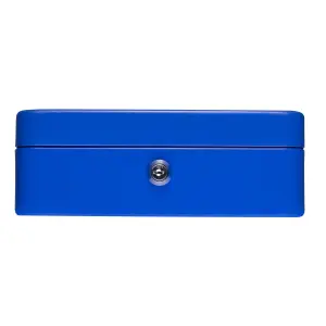 Hardys Metal Cash Box Money Bank Deposit Steel Tin Security Safe Petty Key Lockable - 10" Blue