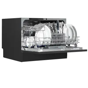 Baridi Compact Tabletop Dishwasher 6 Place Settings, 6 Programmes - Black