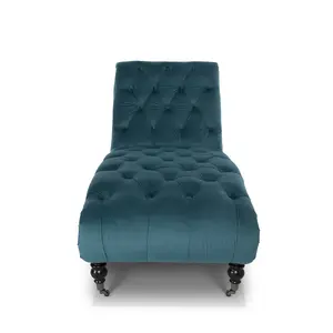 Chaise Lounge in Velvet Teal Chesterfield Fabric