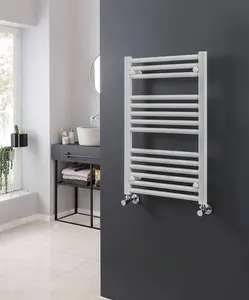 Bray Heated Towel Rail For Central Heating, Straight, White - W500 x H800 mm