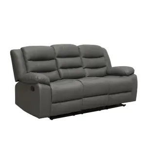 Milano Grey Leather Recliner Sofa  3 Seater