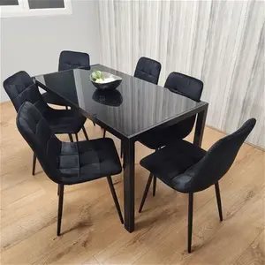 Black Kitchen Dining Table And 6 Black Tufted Velvet Chairs Set Of 6 Dining Room Furniture Fairmont Park