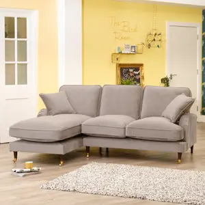 Mackenzie 217cm Wide Grey Left Hand Facing Velvet Fabric Corner Sofa with 160cm Deep Chaise