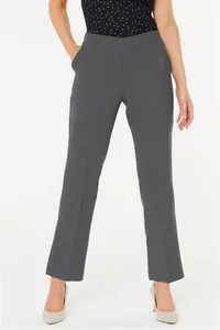 Bonmarche Straight Leg Pull-On Trouser 31in - Grey, Size: 24