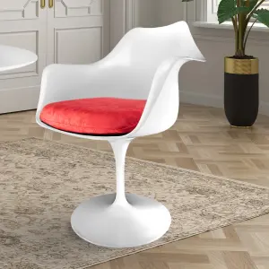 White Tulip Armchair with Luxurious Red Cushion