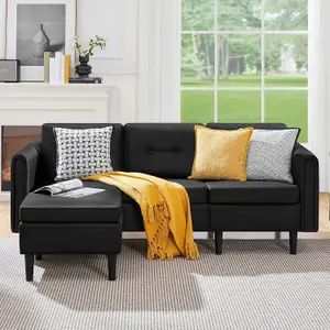 Fabric Sectional Sofa with Ottoman L-shaped Sofa Couch Reversible 3-Seater Chaise Lounge Living Room Home Office Polyester Fabric