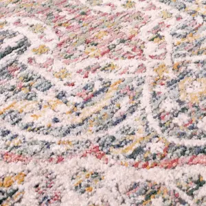 White Yellow Traditonal Abstract Floral Rug Easy to clean Dining Room-120cm X 170cm