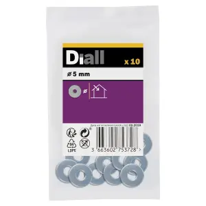 Diall M5 Carbon steel Flat Washer, (Dia)5mm, Pack of 10