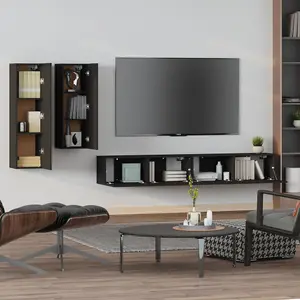 Berkfield 4 Piece TV Cabinet Set Black Engineered Wood