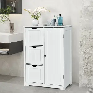 Costway Bathroom Floor Cabinet Storage Cupboard Organizer W/Adjustable Shelf & 3 Drawers