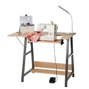 Sewing Online Small Sewing Table, Wood/Dark Grey Legs with Adjustable Platform