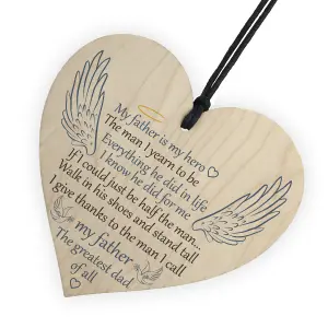 Red Ocean Father Is My Hero Memorial Wooden Hanging Heart Grave Plaque Sign Angel Wings