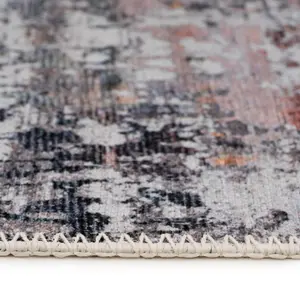 Neutral Multicolour Distressed Abstract Anti Slip Washable Runner Rug 80x300cm