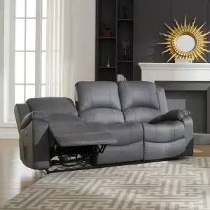 Glendale 201cm Wide 3 Seat Grey Bonded Leather Electrically Operated 3 Seat Recliner Sofa