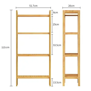 4-Tier Bamboo Adjustable Book Shelf Bookcase Bathroom Shelves Freestanding