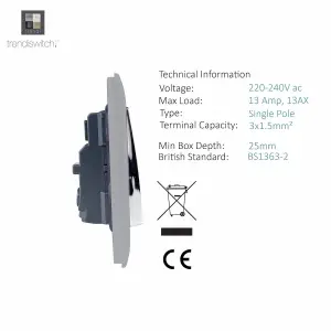 Trendiswitch BRUSHED STEEL 1 Gang 13 Amp Switched Socket