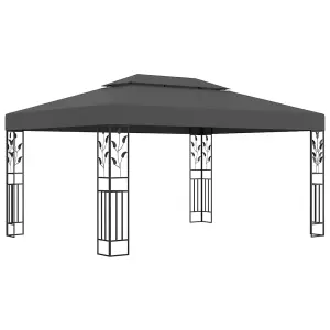 Berkfield Gazebo with Double Roof&LED String Lights 3x4m Anthracite