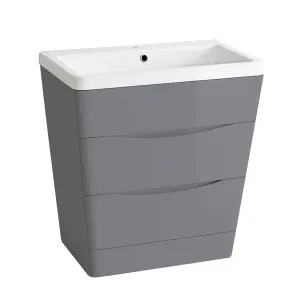 Rinse Bathrooms 800mm Gloss Grey Floor Standing 2 Drawer Vanity Unit Basin Bathroom Storage Furniture