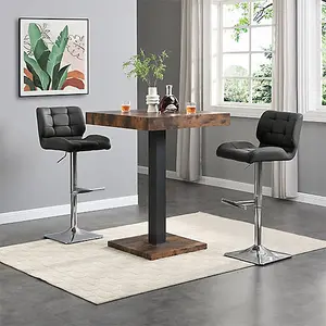 Furniture In Fashion Topaz Rustic Oak Wooden Bar Table With 2 Candid Black Stools