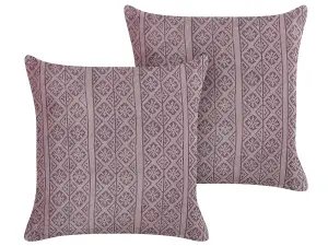 Set of 2 Cushions SILYBUM Cotton 45 x 45 cm Geometric Block-Printing Pink