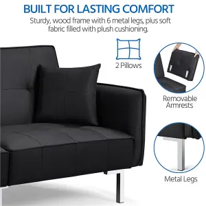 Yaheetech Black Fabric Convertible Sofa Bed with Adjustable Backrest