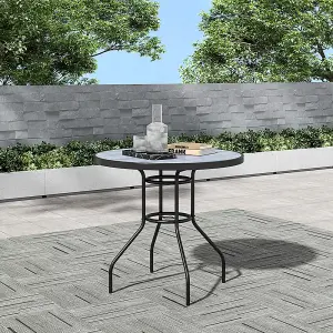 80cm Dia Round Outdoor Garden Coffee Table with Wood Texture and 5.1cm Dia Parasol Hole