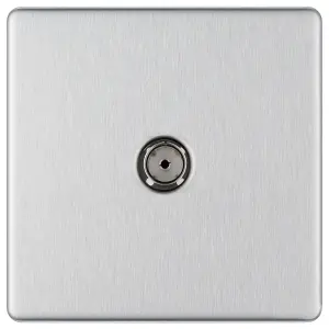 GoodHome Brushed Steel Single Screwless TV socket