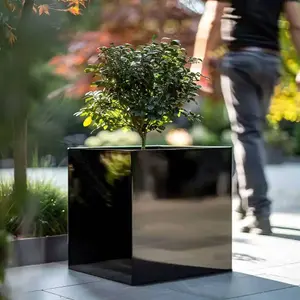 40cm Zinc Platinum Black Square Planter