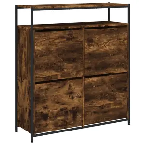 Berkfield Shoe Cabinet with 4 Flip-Drawers Smoked Oak 100x34x112 cm