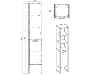 Tall Bathroom Cabinet Storage Unit Tallboy Black Steel Oak Finish Freestanding Loft Industrial Brook