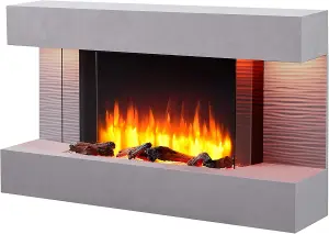 FLAMME Kingston Wall Mounted Fireplace up to 60" with 3 Flame Colours and 13 Mood Lighting Options (43" CEMENT GREY)