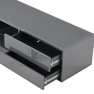 Sienna TV Stand With Storage for Living Room and Bedroom, 1600 Wide, LED Lighting, Media Storage, Grey High Gloss Finish