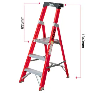 Excel Electricians Fibreglass Platform Step Ladder 3 Tread 1.34m EN131