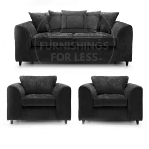 Monaco Chenille Fabric 3 Piece Sofa Set - 3 1 1 Black