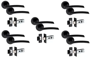 5 Set Indiana Design Door Handle On Round Rose Latch Door Handles with 2.5" Tubular Latch Matt Black Finish - GG