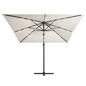 Berkfield Cantilever Umbrella with LED lights and Steel Pole 250x250 cm Sand