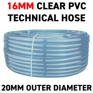 4m clear transparent pvc hose/pipe 16mm internal, 20mm external flexible hose for water gas air oil