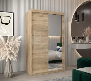 Stylish Oak Sonoma York II Sliding Door Wardrobe W1200mm H2000mm D620mm Mirrored Contemporary Storage Solution