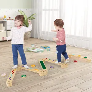 Costway Montessori Balance Beam Set Wooden Balance Boards Indoor Gift Toy Set