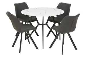 Durable Round Grey Dining Set, Space Saving Design Dining Set, Contemporary Small Dining Set For House