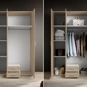 Elegant KARL 3-Door Hinged Wardrobe with Mirror W1200mm H1960mm D535mm - Oak Sonoma, Spacious Storage, Modern Design