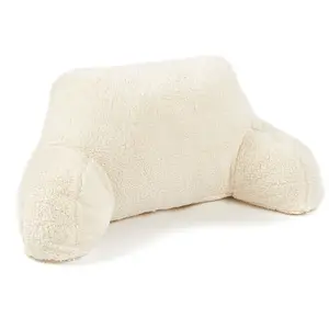 Teddy Fleece Bed Reading Cushion Pillow with Arms Lumbar Support