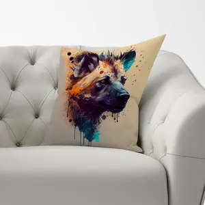 Hyena Face Splashart Light Background Cushions 60cm x 60cm