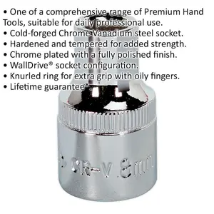 Durable 8mm Forged Steel Drive Socket - 1/2" Square Drive with Polished Chrome Finish