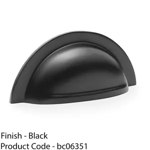 Ridged Cup Handle - Matt Black - 76mm Centres Solid Brass Shaker Drawer Pull