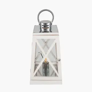 White Wash and Chrome Lantern Table Lamp